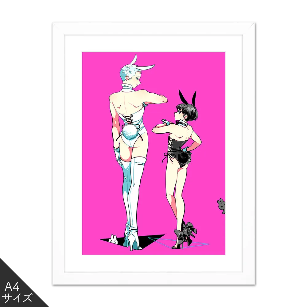 (Goods - High Resolution Print) Boys Gallery Kinako Chara-fine Furimuki Kuro Shiro Bunny A4 Size (Signed by the Artist)