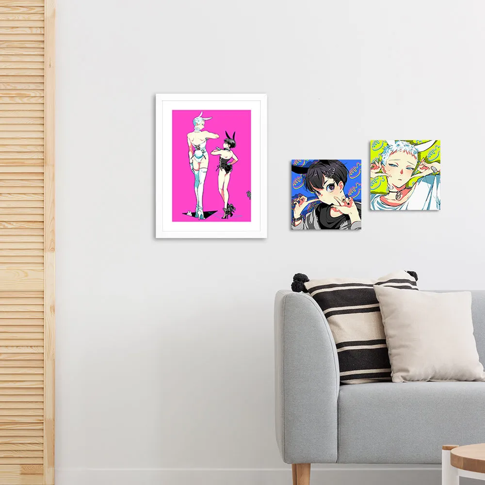 (Goods - High Resolution Print) Boys Gallery Kinako Chara-fine Furimuki Kuro Shiro Bunny A4 Size (Signed by the Artist)