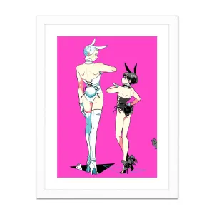 (Goods - High Resolution Print) Boys Gallery Kinako Chara-fine Furimuki Kuro Shiro Bunny A4 Size (Signed by the Artist)