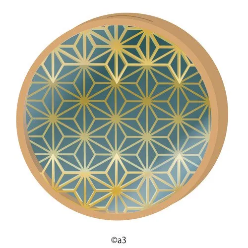 (Goods - Key Chain Cover) Round Character Frame 27 - Traditional Hemp Leaf Pattern (Blue Lacquer)